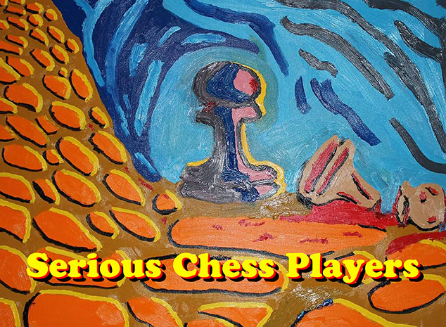 SERIOUS CHESS PLAYERS LOGO - ADOPTED FROM NOT FOR SISSIES - 30 BY 40 OIL ON CANVAS BY ARTIST JIM HOLLINGSWORTH